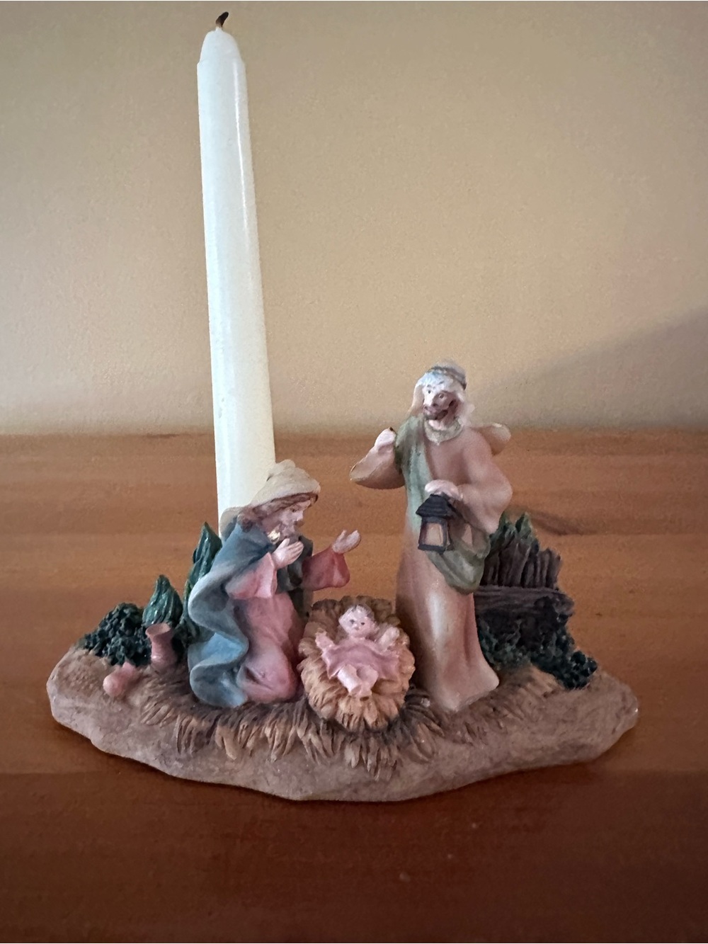 Nativity Candle Holder Figurine - White, Pink, Green